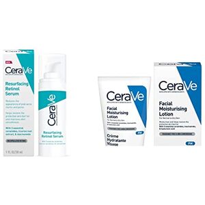 CeraVe Resurfacing Retinol Serum with Ceramides & Niacinamide for Blemish-Prone Skin 30ml & PM Daily Facial Moisturiser Lotion for Normal to Dry Skin 52ml with Niacinamide and 3 Essential Ceramides