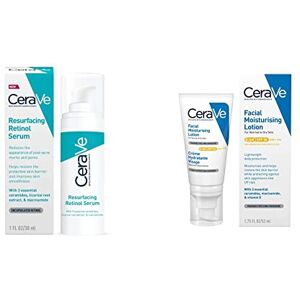 CeraVe Resurfacing Retinol Serum with Ceramides & Niacinamide for Blemish-Prone Skin 30ml & AM Facial Moisturising Lotion SPF50 with Ceramides & Vitamin E for Normal to Dry Skin 52ml