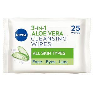 NIVEA Aloe Vera Cleansing Wipes (25 Wipes), Plant-Based Makeup Remover Wipes, Gentle Yet Effective Hydrating Face Wipes with Organic Aloe Vera for Makeup Removal