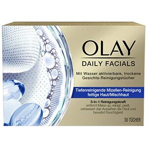 OLAY Daily Facials Cleansing Wipes for Oily Skin/Combination Skin, Water Activated, Dry Facial Cleansing Wipes, 5-in-1 Face Care, Make-Up Wipes, Facial Cleansing, Exfoliating