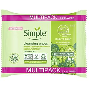 Simple Kind to Skin Biodegradable UK's No. 1 facial skin care brand* Cleansing Wipes for sensitive skin 3 x 50 PC