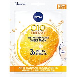 NIVEA Q10 + C Power Anti-Wrinkle + Energy Sheet Mask (1 Piece), Anti Ageing Moisturiser Mask with Vitamin C, Face Mask with Coenzyme Q10, Anti Wrinkle Cream Mask