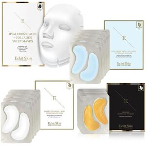 Eclat Skin London Hyaluronic Acid & Collagen Mask - 3 Sheets + Hyaluronic Acid + Collagen Hydrogel Eye Pads 5 X 2 + Double Collagen + Rose Hydrogel Eye Pads 5 X 2 + Col