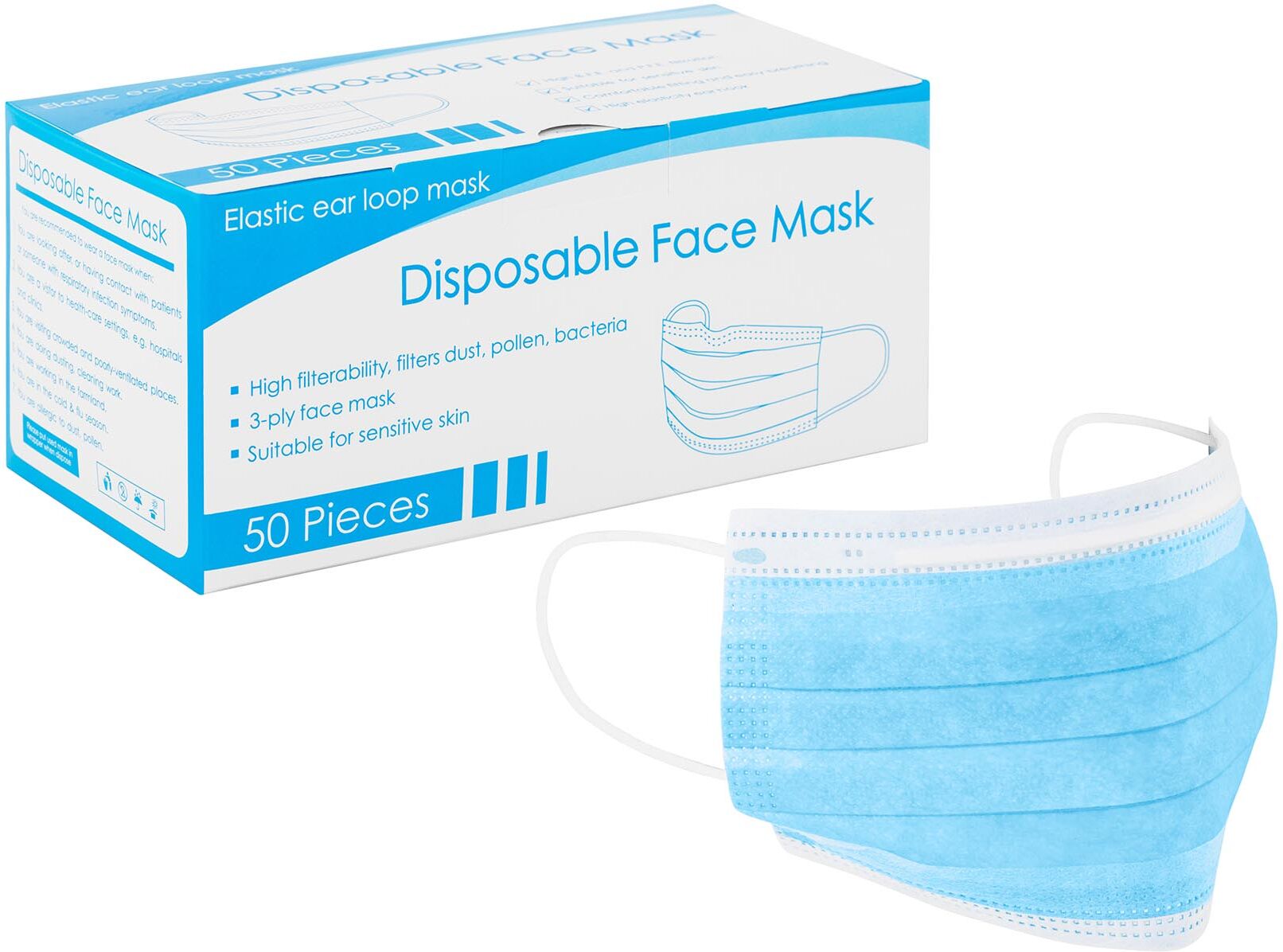 MSW Disposable Face Mask - set of 50 - 3 layers - one size HF8111