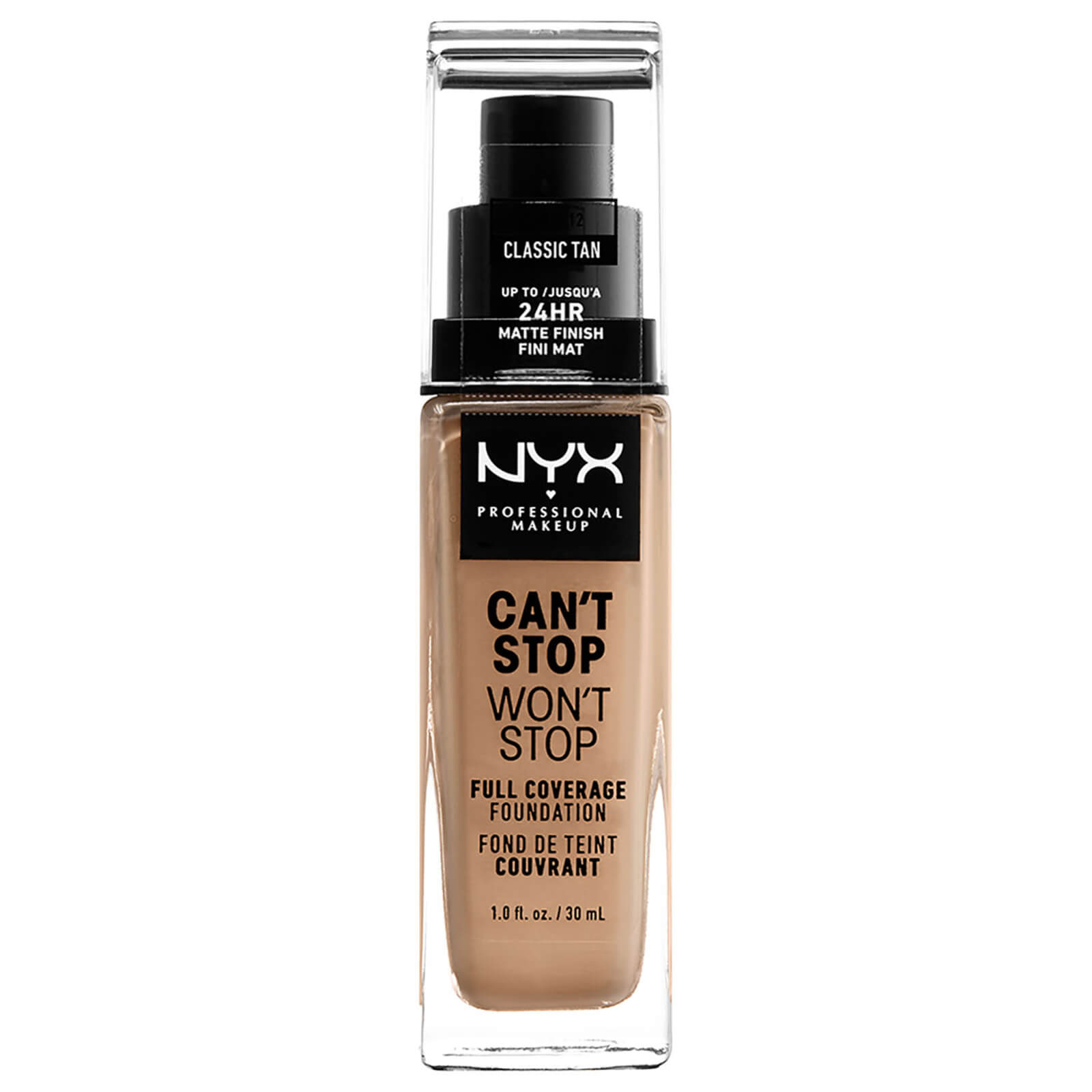 NYX Professional Makeup Can't Stop Won't Stop Full Coverage Liquid Foundation 30ml (Various Shades) - 12 Classic Tan - Pink Tan