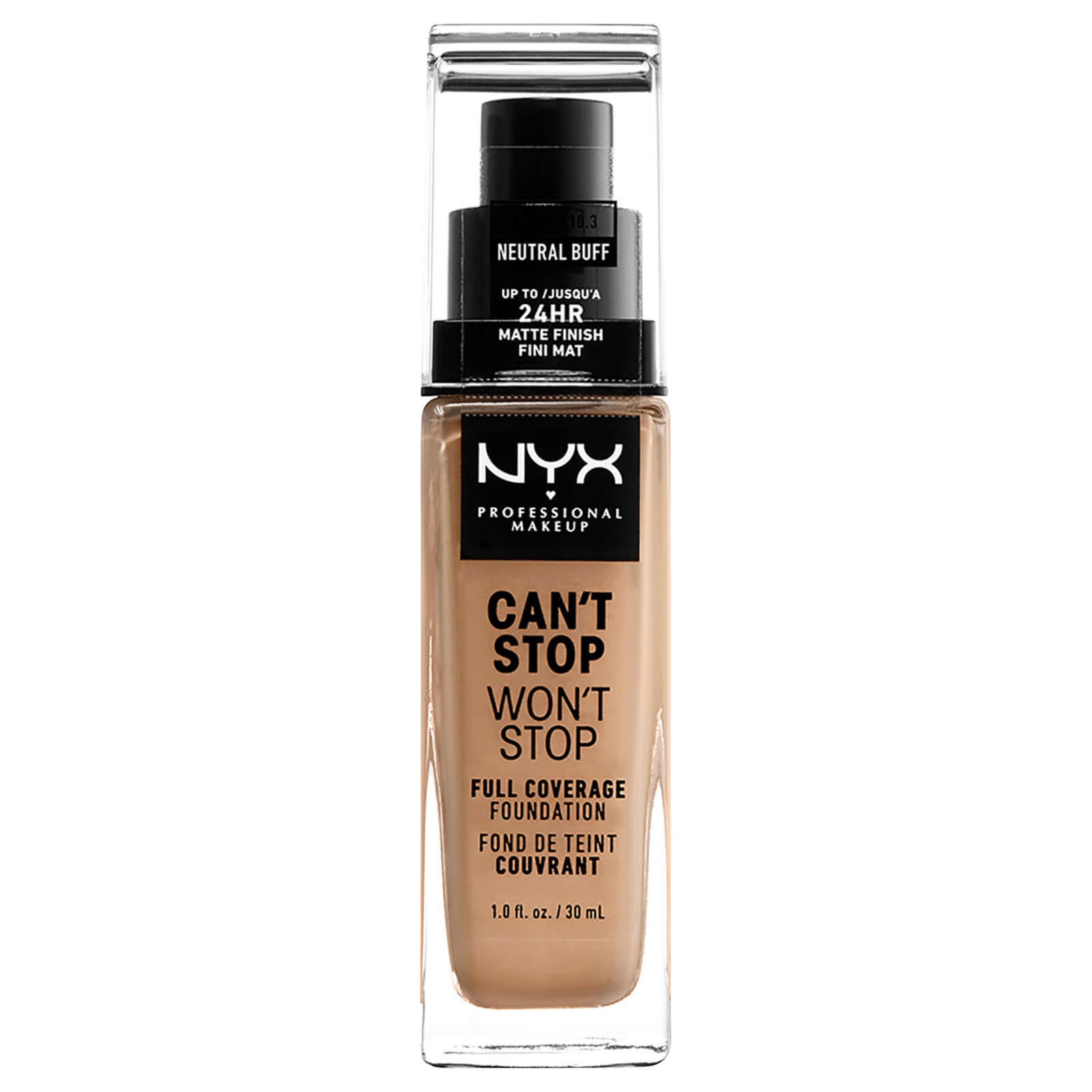 NYX Professional Makeup Can't Stop Won't Stop Full Coverage Liquid Foundation 30ml (Various Shades) - 10.3 Neutral Buff - Neutral Porcelain