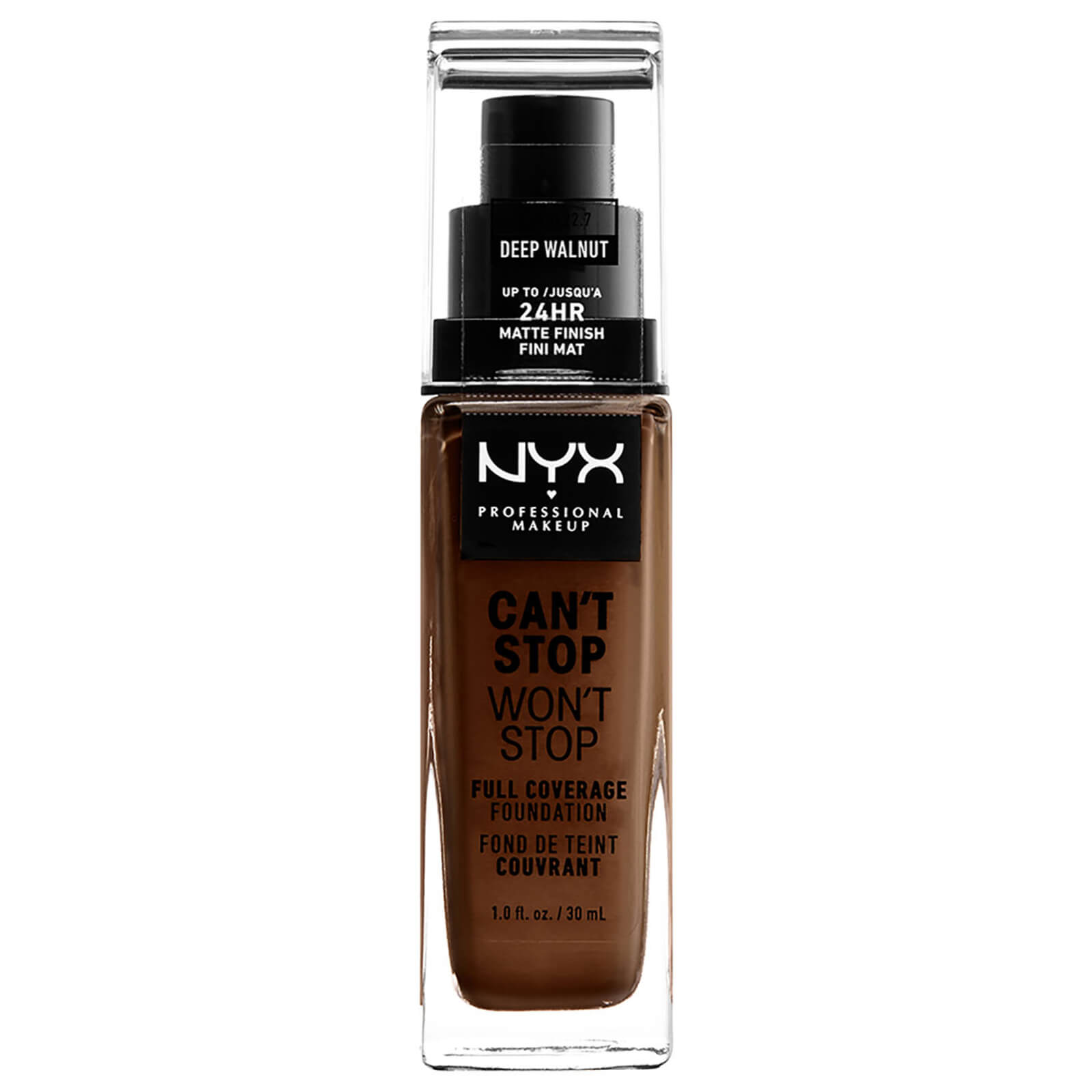 NYX Professional Makeup Can't Stop Won't Stop Full Coverage Liquid Foundation 30ml (Various Shades) - 22.7 Deep Walnut - Deepest Warm Deep