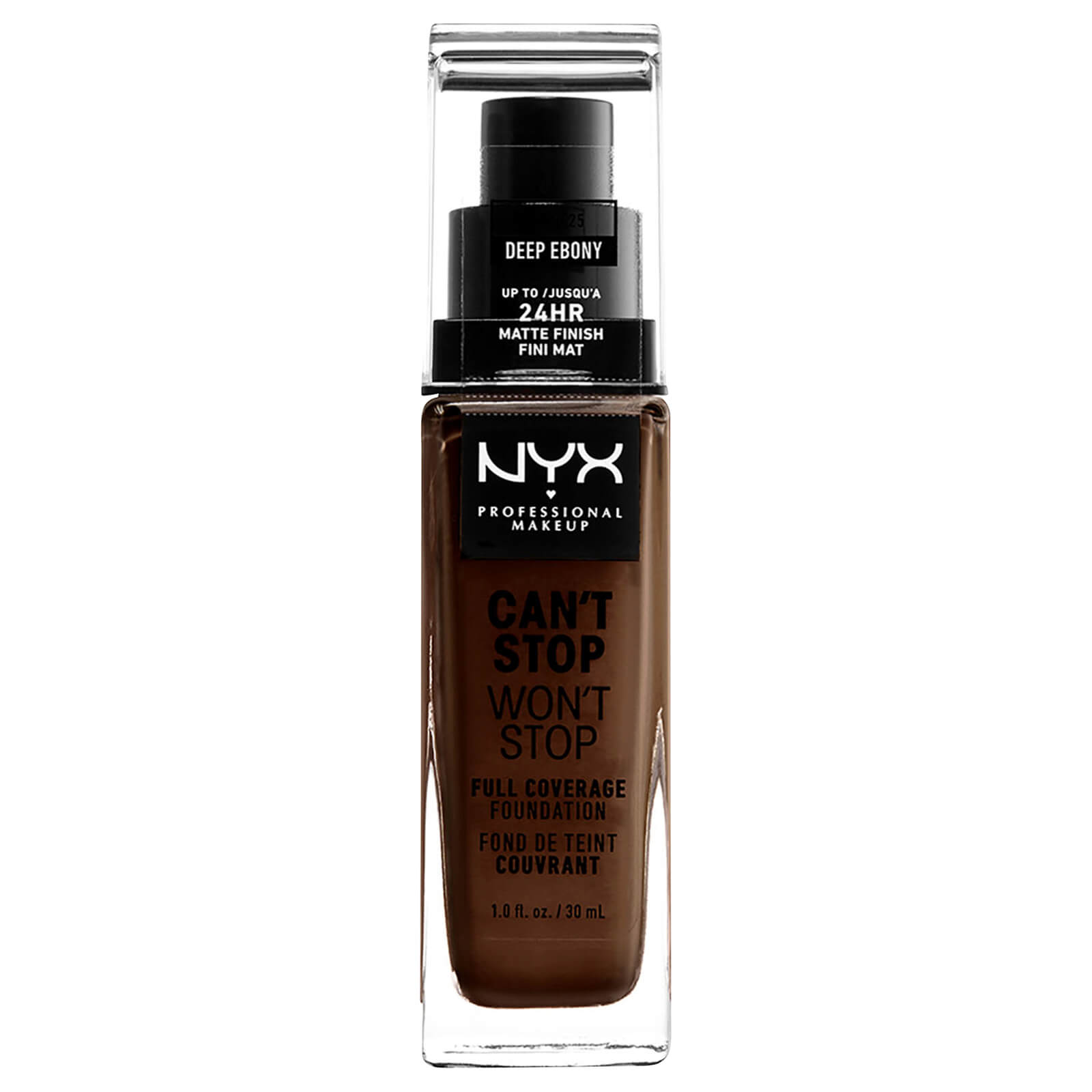 NYX Professional Makeup Can't Stop Won't Stop Full Coverage Liquid Foundation 30ml (Various Shades) - 25 Deep Ebony - Neutral Deepest