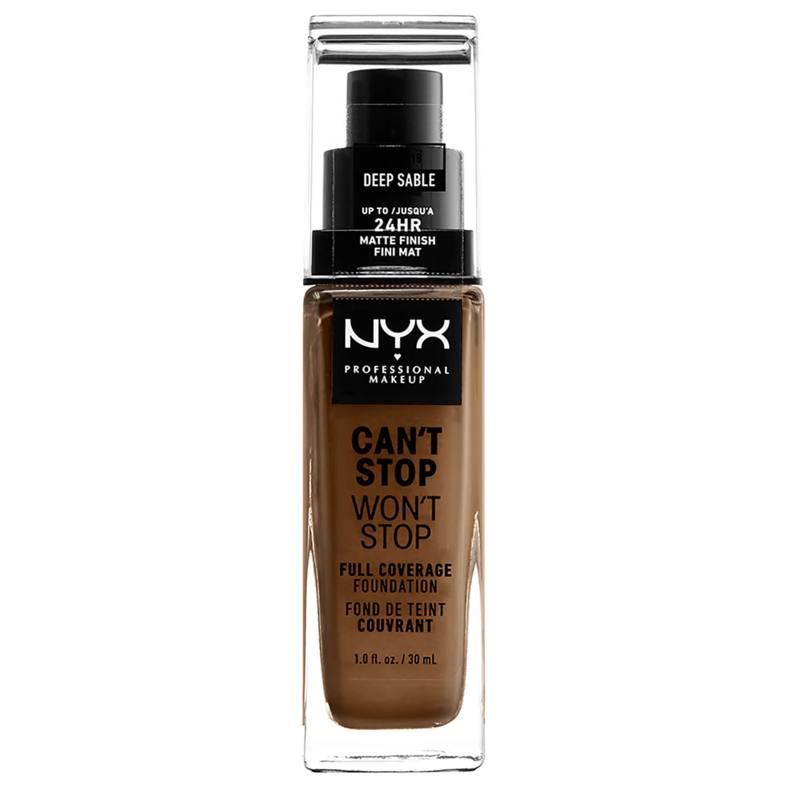 NYX Professional Makeup Can't Stop Won't Stop Full Coverage Liquid Foundation 30ml (Various Shades) - 18 Deep Sable - Neutral Deep
