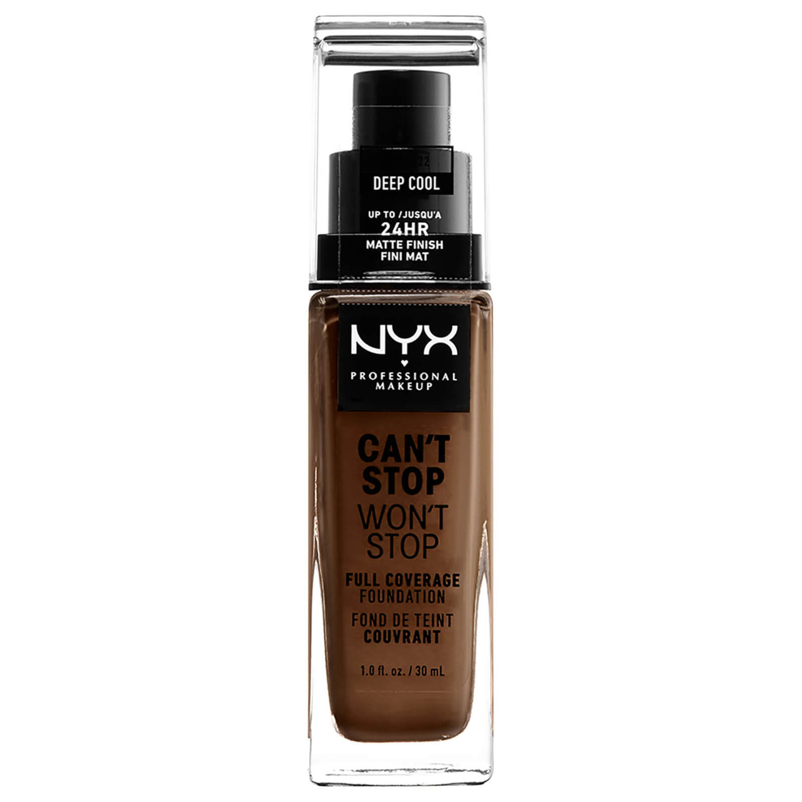 NYX Professional Makeup Can't Stop Won't Stop Full Coverage Liquid Foundation 30ml (Various Shades) - 22 Deep Cool - Neutral Deep