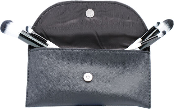 Glamza Pochette Noire + Pinceaux de Maquillage Blanc et Noir 5 unités