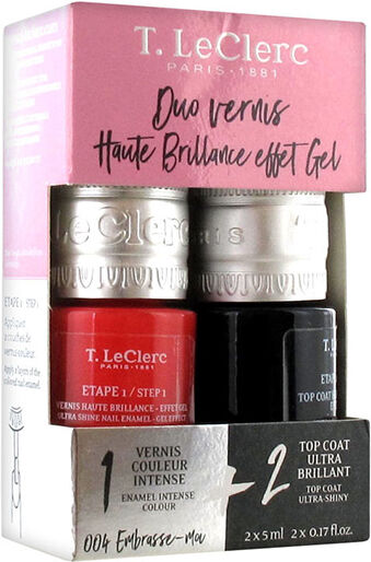 T.LeCLerc Vernis à Ongles Duo Haute Brillance Effet Gel N°004 Embrasse Moi Lot de 2 x 5ml