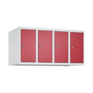 C+P Aufsatzschrank Classic PLUS, 4 Abteile, HxBxT 50x100x50cm, Zylinderschloss, Hellgrau/Rubinrot von PROREGAL