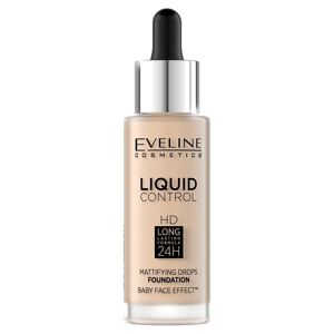 Eveline Cosmetics Liquid Control HD Long Lasting Formula 24H face foundation med dråber 001 Porcelæn 32ml