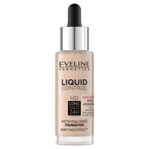 Eveline Cosmetics Liquid Control HD Long Lasting Formula 24H face foundation med dråber 002 Blødt Porcelæn 32ml