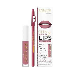 Eveline Cosmetics Åh! My Velvet Lips Liquid Matt Lip Kit sæt: mat flydende læbestift 4,5ml + lip liner 1stk 13 Brownie Biscotti