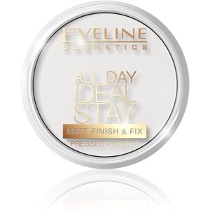 Eveline Cosmetics Hele dagen Ideelt ophold Mat Finish&Fix Presset Pulver, matterende og fikserende ansigtspudder 60 Hvid 12g