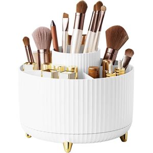 360° Roterende Makeup Organizer - Stilfuld kosmetisk opbevaring med 5 rum, hudplejeholder, stor kapacitet (hvid)