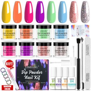 Dip Nails Powder Starter Kit, Nude Brown Giltter , Nail Art Base Blank/Mat Top Coat Activator Essential Liquid Manicure DIY Salon