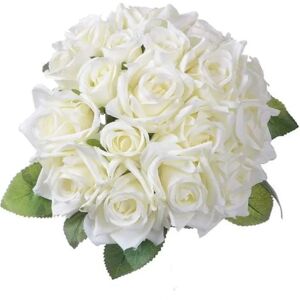 Stykke Kunstige Blomster Rose Buket Falske Blomster Silke Plast Kunstige Hvide Roser 9 Hoveder Brida