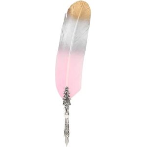 Vintage Retro Feather Dip Penna Legeringsspetsar Kalligrafi Skrivpenna present med ask (gradient rosa) CDQ