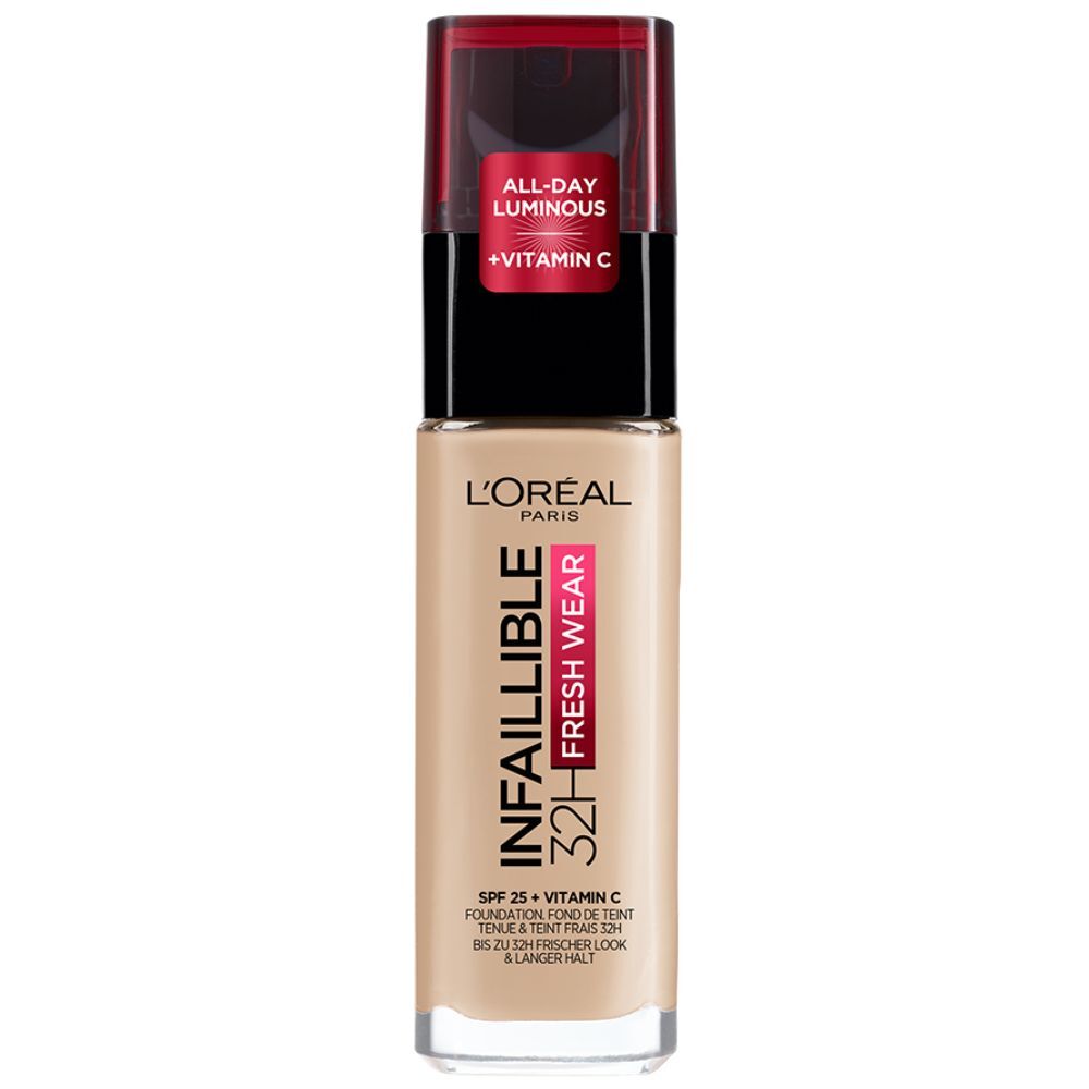 L'Oréal Paris Infaillible 32H Base de maquillaje Fresh Wear SPF25 y Vitamina C 30mL 130 True Beige SPF25