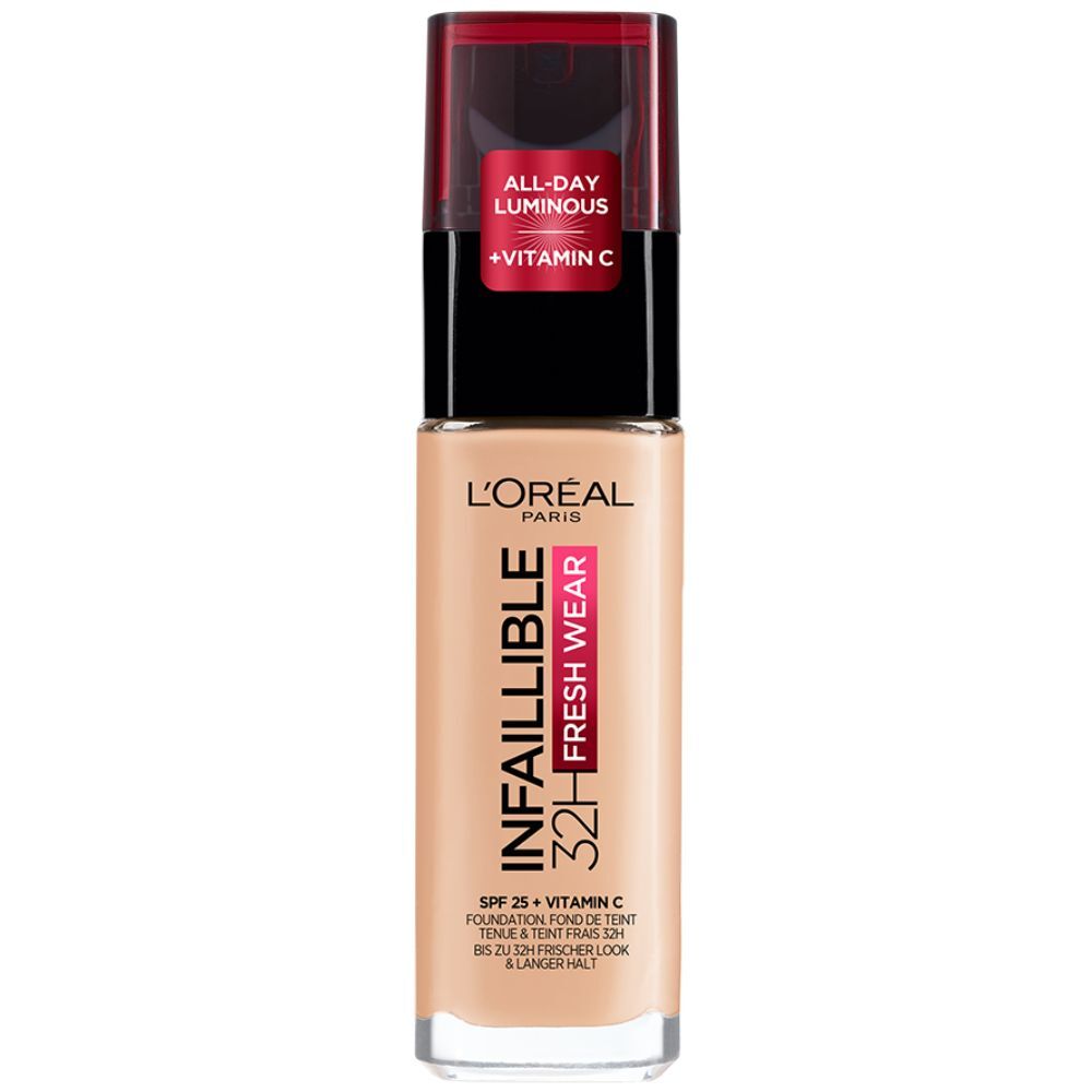 L'Oréal Paris Infaillible 32H Base de maquillaje Fresh Wear SPF25 y Vitamina C 30mL 180 Golden Linen SPF25