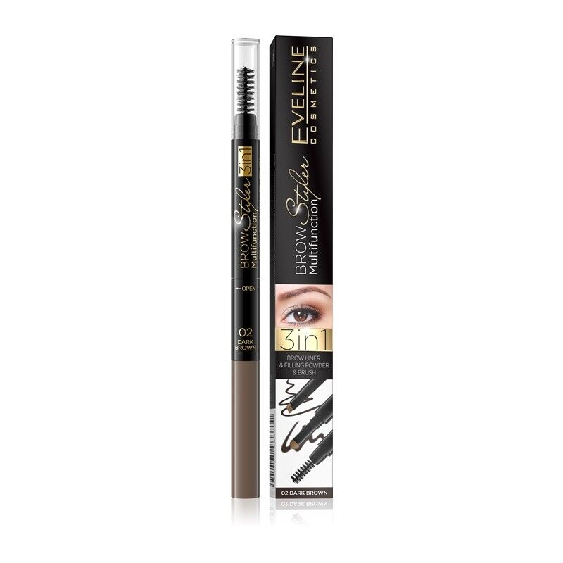 Eveline Brow Styler 3in1 Multifunction 02 Dark Brown 1 kpl Kulmakyn&auml;