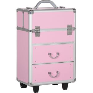 HOMCOM Mallette de maquillage valise de maquillage avec poignée télescopique réglable 36L x 23l x 58H cm alu ABS