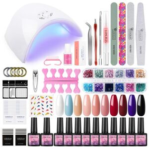 Ensemble de manucure Ensemble de vernis à ongles gel UV Vernis gel 10 couleurs avec couche de finition de base et lampe à ongles LED 36 W Nail Art Design Soak Off Polish Set