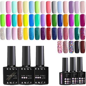 Gel Polish Set Kit 50 couleurs + Base, Top, Matte Top Reglance 7.5ml Soak Off UV LED bouteille en verre