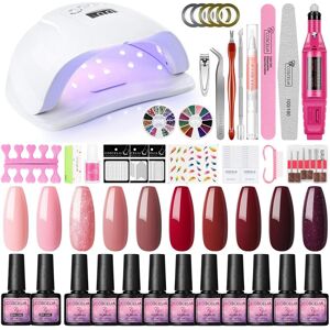 Nail Gels Set 10 pièces vernis à ongles gel avec lampe UV LED sèche-ongles tremper le vernis Gel UV et perceuse à ongles outils d art des ongles ensemble de manucure