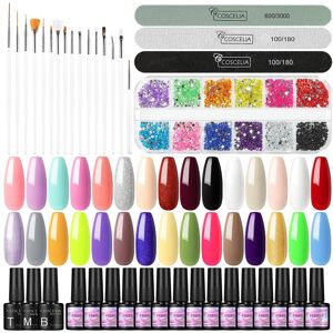 33 Pcs Gel Nail Polish Set White Pink Green Blue Purple Gel Polish and Base Coat Matte Top Coat Gifts for Women DIY at Home