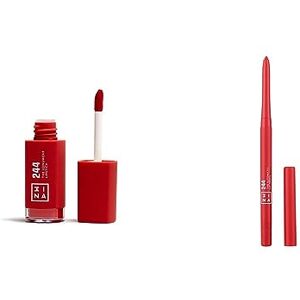 3ina MAKEUP The Longwear Lipstick 244 + The Automatic Lip Pencil 244 Rouge à Lèvres Rouge avec Acide Hyaluronique Crayon Lèvres Automatique Longue Durée Vegan Cruelty Free - Publicité