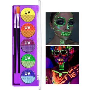 Teekerwan 8 couleurs néon peinture pour le visage maquillage, Aqua activé Eyeliner Palette UV Luminescent durable Fluorescent visage et corps peinture avec pinceau pour Halloween Noël (01 Set) - Publicité