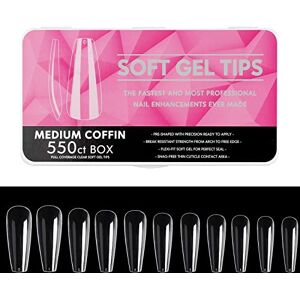 Qiwey Lot de 550 faux ongles en gel souple à couverture complète, 11 tailles de faux ongles artificiels avec étui, extensions d'ongles en gel givré pour salon de manucure et nail art - Publicité