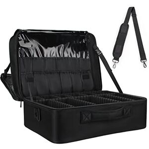 Relavel Trousse de Maquillage Extra Large Sac de Voyage pour maquilleur Professionnel Boîte de Rangement pour Ongles avec séparateurs réglables Fixation au Chariot, Noir, XL, Étui cosmétique - Publicité