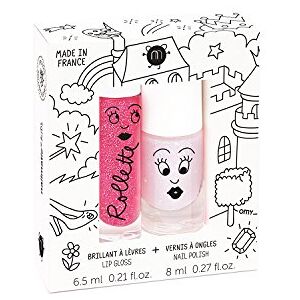 Nailmatic Kids Fairy Tales Coffret Vernis Enfant + Lip Gloss Enfant Fruité Vernis Enfant Fille Non Toxique Vernis Rose Pailleté + Brillant à Lèvres Naturel Framboise Dès 5 ans - Publicité