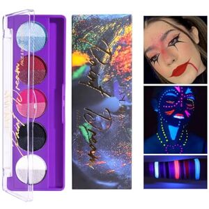 Teekerwan 8 couleurs néon peinture pour le visage maquillage, Aqua activé Eyeliner Palette UV Luminescent durable Fluorescent visage et corps peinture avec pinceau pour Halloween Noël (02 Set) - Publicité