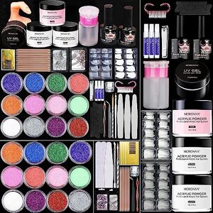 Kit d’ongles acrylique Poudre acrylique avec tout professionnel pour  débutant Glitter Poudre Faux ongles Conseils d’ongles Décorations d’ongles  Outils