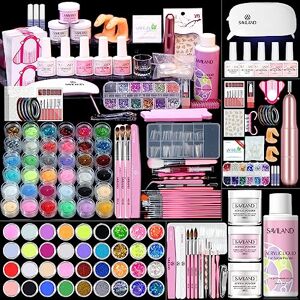 Saviland Kit Complet Poudre Acrylique pour Ongles: Poudre et Liquide Acrylique Professionel, Ponceuse a Ongle, Lampe a Ongle U V, Vernis Semi Permanent, Capsule, Chalbon, Base/ Top Coat - Publicité