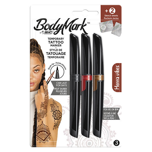 BodyMark by Bic BIC BodyMark Henné Vibes Stylo de Tatouage Temporaire 3 unités + 2 pochoirs offerts