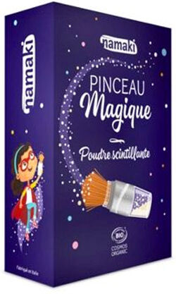 Namaki Poudre Scintillante Bio Argentée et Pinceau Magique Maquillage Enfant pour Corps et Cheveux