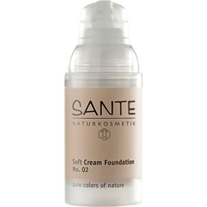 Sante Naturkosmetik Sante natuurlijke cosmetica Soft Cream Foundation No. 02 licht beige, fluweelzacht, gelijkmatige teint, met minerale pigmenten, romige textuur, veganistisch, 30 ml