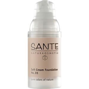 Sante Naturkosmetik Sante natuurlijke cosmetica Soft Cream Foundation No. 01, porselein, fluweelachtig, gelijkmatige teint, met minerale pigmenten, romige textuur, veganistisch, 30 ml