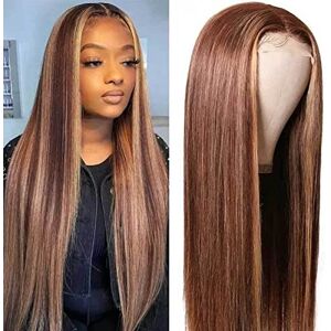 ZGFHTY Lace Front Menselijk Haar Pruik 4/27 HD Lace Front Menselijk Haar Pruik met Baby Haar 150% Dichtheid Honing Goud Rechte Lace Front Pruik 180density,30inches