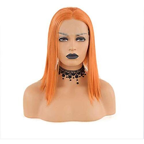 Wigs Pruiken van synthetisch kant vooraan, Zijden steil haarstijl Middelste lace front pruik Oranje synthetisch haar Dames hittebestendige synthetische pruik,24 inches