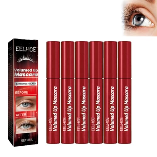 WOBBLO Volumineuze mascara, langdurige 4D make-up mascara, super lange mascara, intens zwarte mascara om wimpers dik en lang te houden (6Pcs)