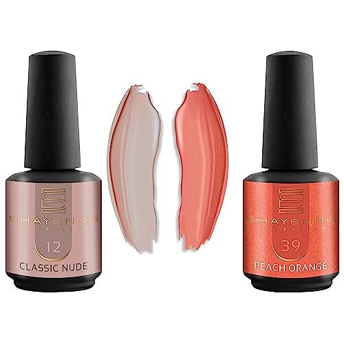 Shayenne Set van 2 uv-gelnagellak 12 Classic Nude 15 ml + 39 Peach Orange 15 ml UV LED-lamp kleurlak gellak nagellak nagellak nagellak Shellac (30 ml)