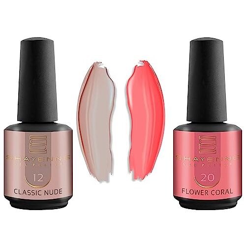 Shayenne Set van 2 UV-gel nagellak 12 Classic Nude 15 ml + 20 Flower Coral 15 ml UV LED lamp kleurlak gellak nagellak nagellak nagellak Shellac (30 ml)